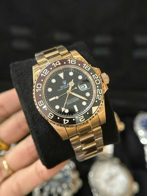 Custom Rolex GMT-Master II Everose Gold Rootbeer Black Dial - Asian 150 - Image 11