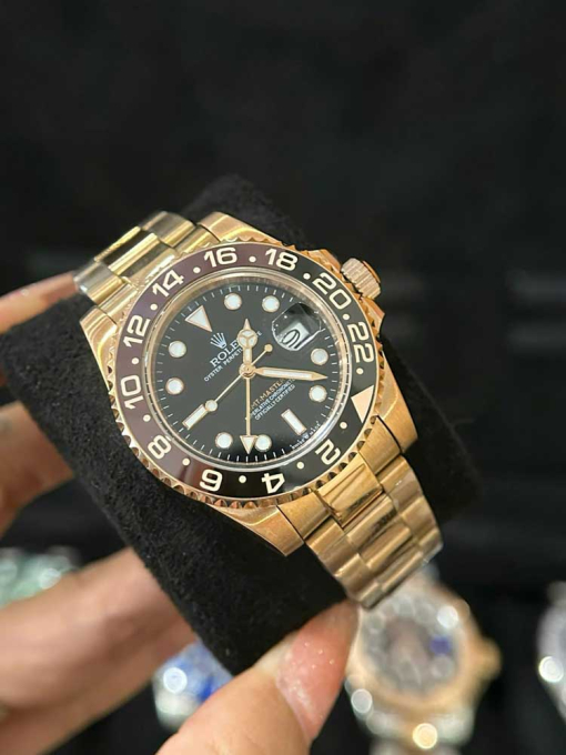 Custom Rolex GMT-Master II Everose Gold Rootbeer Black Dial - Asian 150 - Image 9