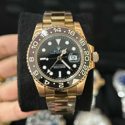 Custom Rolex GMT-Master II Everose Gold Rootbeer Black Dial - Asian 150