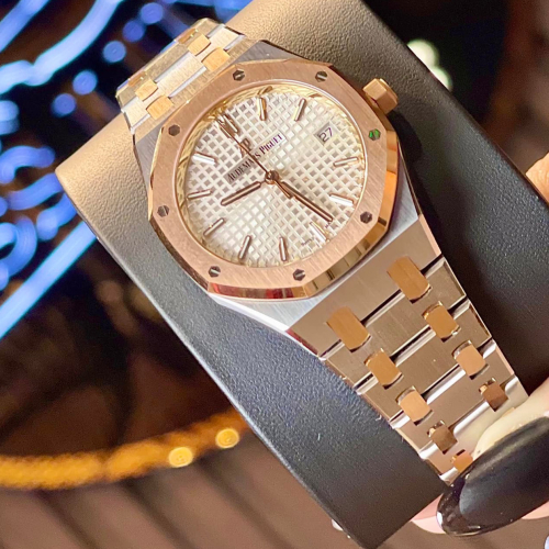 Custom Audemars Piguet Royal Oak 15450SR Demi Gold White - Swiss AP88 photo review