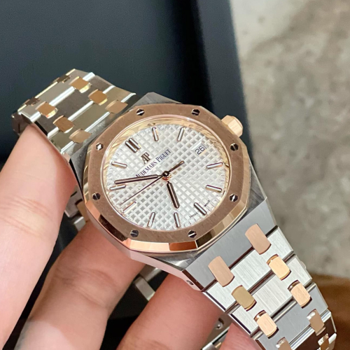 Custom Audemars Piguet Royal Oak 15450SR Demi Gold White - Swiss AP88 photo review