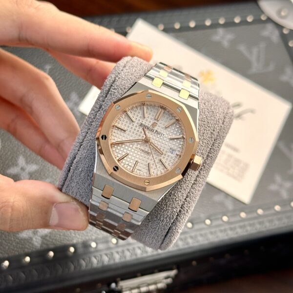 Custom Audemars Piguet Royal Oak 15450SR Demi Gold White - Swiss AP88 - Image 3