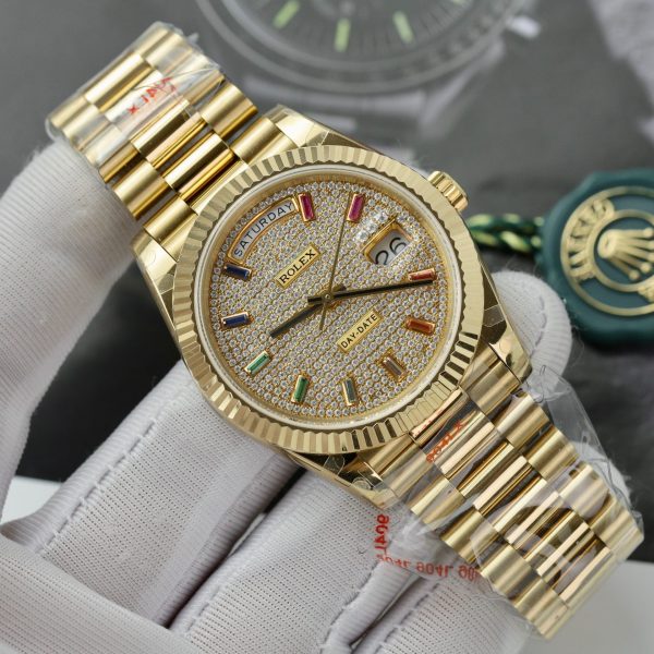 Custom Rolex Day-Date Yellow Gold Moissanite 128348RBR - Swiss 202 - Image 2