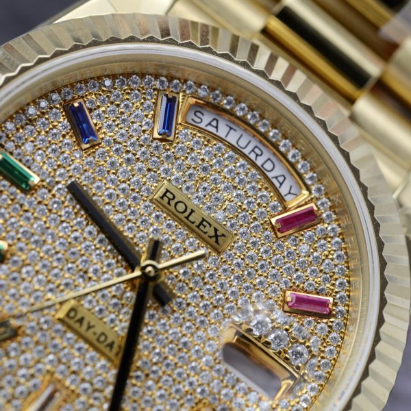 Custom Rolex Day-Date Yellow Gold Moissanite 128348RBR - Swiss 202 - Image 4
