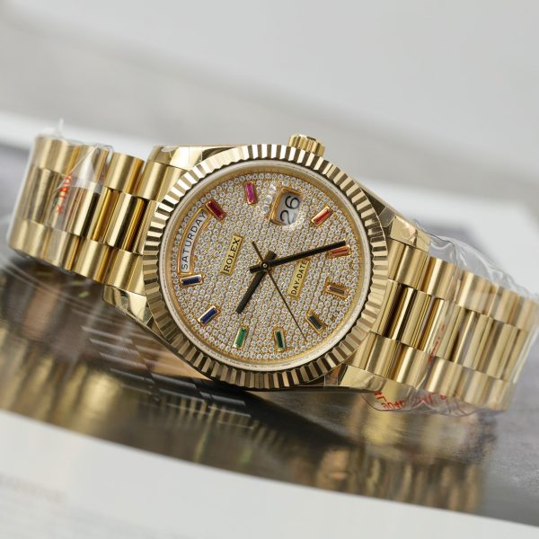 Custom Rolex Day-Date Yellow Gold Moissanite 128348RBR - Swiss 202 - Image 3