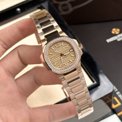 Custom Patek Philippe Lady Nautilus 7010 Gold Dial 32mm - Swiss Lady Watch 21