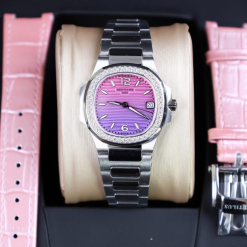 Custom Patek Philippe Lady Nautilus 7010G Gradient Pink Dial 32mm - Swiss Lady Watch 27