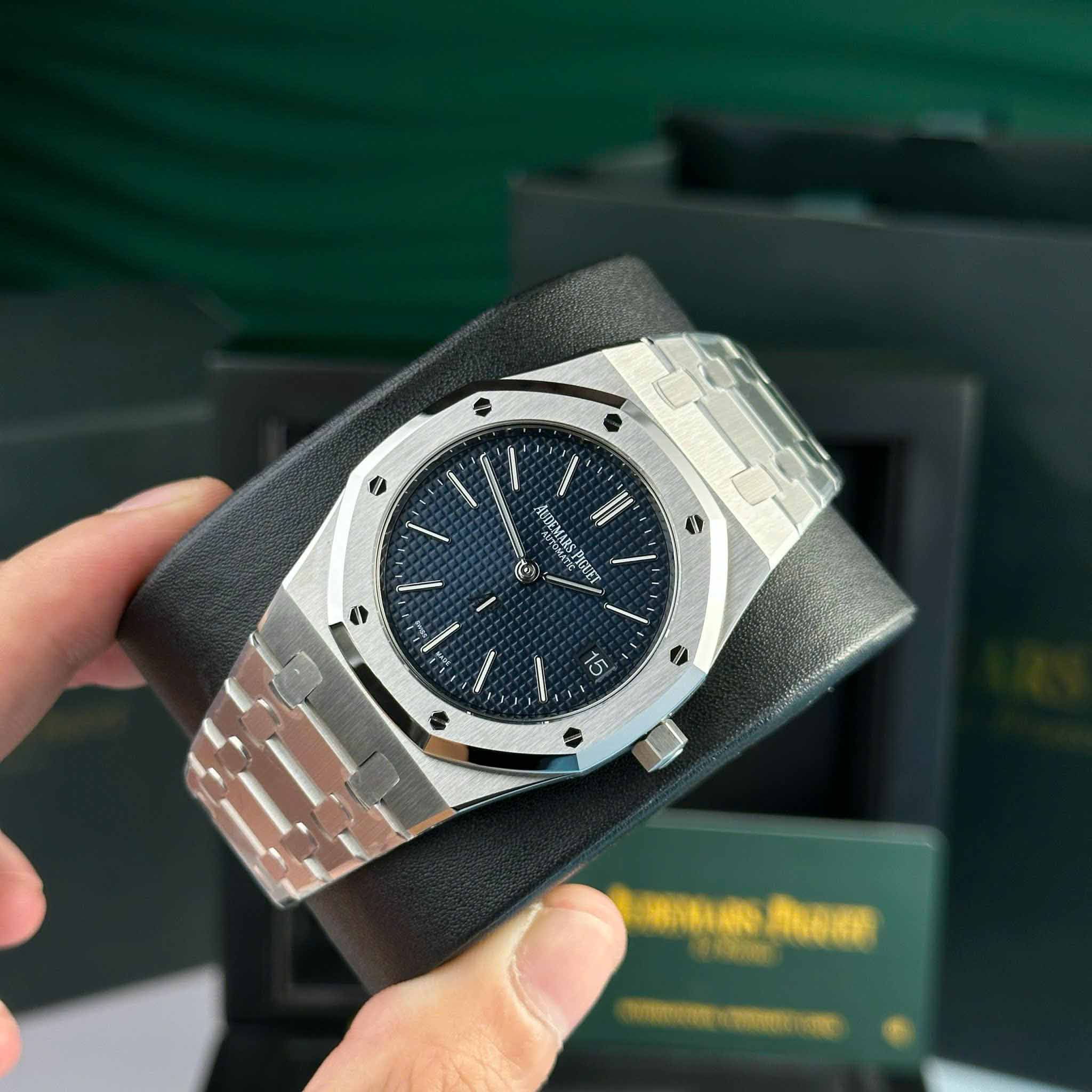 Custom Audemars Piguet Royal Oak Jumbo Extra-thin 16202 Blue - Swiss AP100 - Image 9