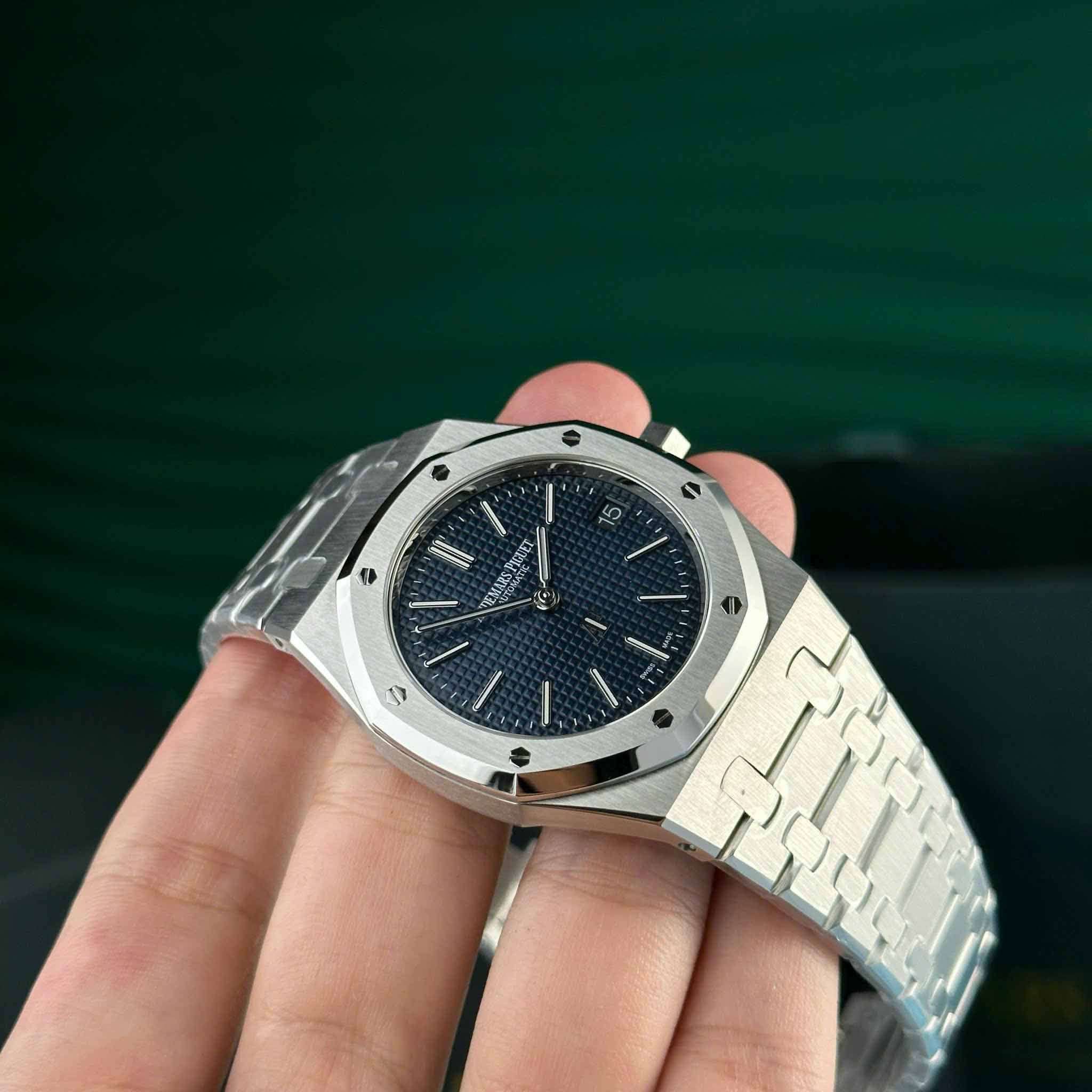 Custom Audemars Piguet Royal Oak Jumbo Extra-thin 16202 Blue - Swiss AP100 - Image 7